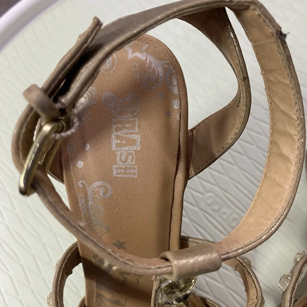 BRASH STRAPPY WEDGE HEELS SHOES SIZE 7‎ GOLD STRAPS WITH RHINESTONES 4